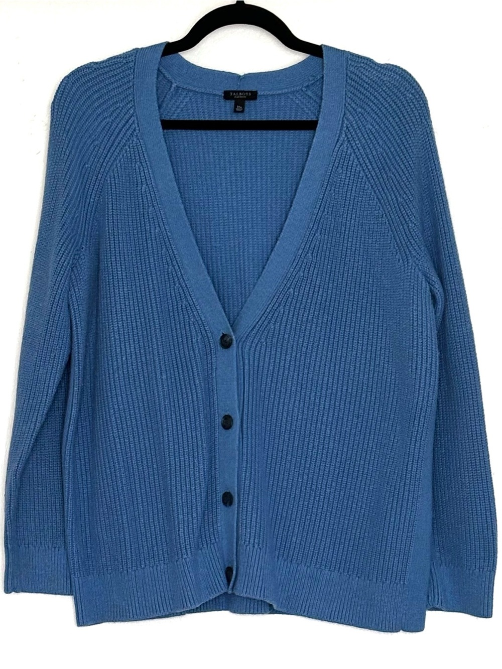 Talbots Shaker Stitch V-Neck Cardigan Medium Cornflower Blue Size 1XP - Picture 2 of 5